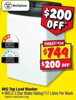 JB Hi-Fi Westinghouse 8KG Top Load Washer offer