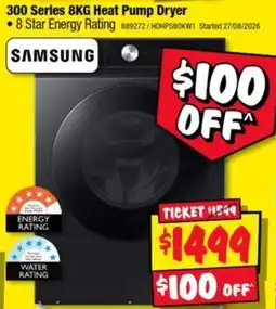 JB Hi-Fi Samsung 300 Series 8KG Heat Pump Dryer offer