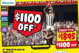 JB Hi-Fi Hisense 75" MiniLED Hi-QLED 4K Smart AI TV offer