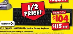 JB Hi-Fi logitech G512 CARBON LIGHTSYNC Mechanical Gaming Keyboard offer