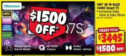 JB Hi-Fi Hisense 100" 4K HI-QLED 144HZ Smart TV offer