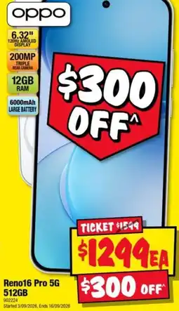 JB Hi-Fi Oppo Reno16 Pro 5G 512GB offer