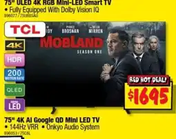 JB Hi-Fi TCL 75" 4K AI Google QD Mini LED TV offer