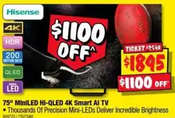 JB Hi-Fi Hisense 75" MiniLED HI-QLED 4K Smart AI TV offer