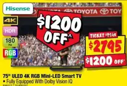 JB Hi-Fi Hisense 75" ULED 4K RGB Mini-LED Smart TV offer