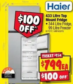 JB Hi-Fi Haier 433 Litre Top Mount Fridge offer