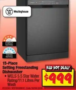 JB Hi-Fi Westinghouse 15-Place Setting Freestanding Dishwasher offer