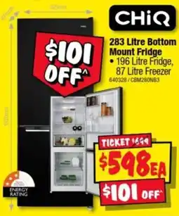 JB Hi-Fi ChiQ 283 Litre Bottom Mount Fridge offer