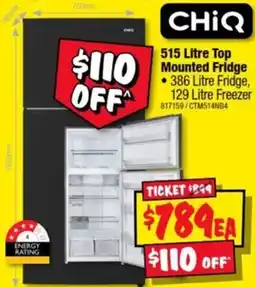 JB Hi-Fi ChiQ 515 Litre Top Mounted Fridge offer