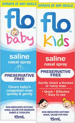 Pharmacy Best Buys Flo Baby or Kids Saline Nasal Spray 15mL offer
