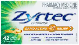 Amcal Pharmacies Zyrtec Hayfever & Allergy Relief 42 Liquid Capsules offer