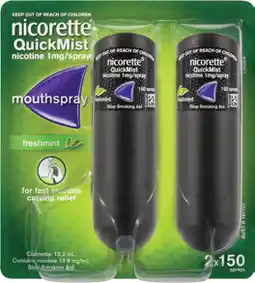 Amcal Pharmacies Nicorette QuickMist Freshmint Duo 2 x 150 Sprays offer