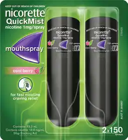 Amcal Pharmacies Nicorette QuickMist Berry Duo 2 x 150 Sprays offer