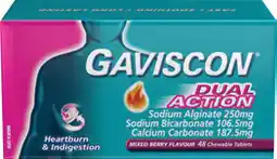 Amcal Pharmacies Gaviscon Dual Action Mixed Berry 48 Chewable Tablets offer