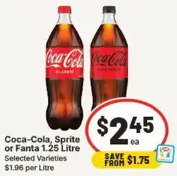 IGA Coca-Cola, Sprite or Fanta 1.25 Litre Selected Varieties offer