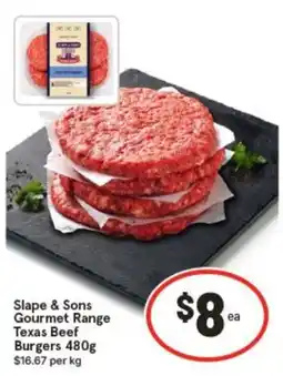 IGA Slope & Sons Gourmet Range Texas Beef Burgers offer