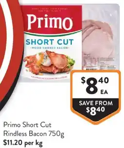 Foodworks Primo Short Cut Rindless Bacon offer