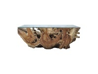 LivingStyles Tropica Tika Commercial Grade Glass & Reclaimed Teak Root Coffee Table, 120cm offer