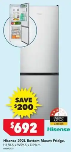 Harvey Norman Hisense 292L Bottom Mount Fridge offer