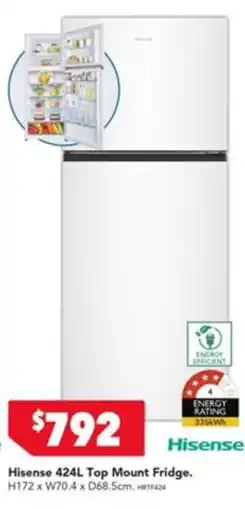 Harvey Norman Hisense 424L Top Mount Fridge offer