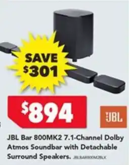Harvey Norman JBL Bar 800MK2 7.1-Channel Dolby Atmos Soundbar with Detachable Surround Speakers offer
