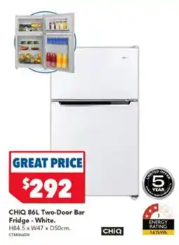 Harvey Norman CHiQ 86L Two-Door Bar Fridge - White offer