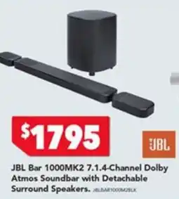 Harvey Norman JBL Bar 1000MK2 7.1.4-Channel Dolby Atmos Soundbar with Detachable Surround Speakers offer
