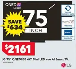 Harvey Norman LG 75" QNED86B 4K" Mini LED evo AI Smart TV offer