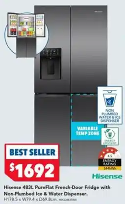 Harvey Norman Hisense 483L PureFlat French-Door Fridge with Non-Plumbed Ice & Water Dispenser offer