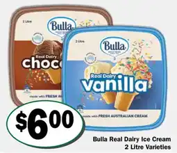 Friendly Grocer Bulla Real Dairy Ice Cream 2 Litre Varieties offer