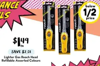 Lighter Gas Reach Head Refillable Assorted Colours