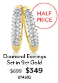 Angus & Coote Diamond Earrings Set in 9ct Gold offer