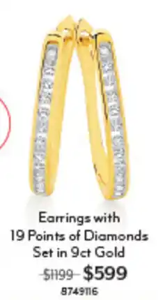 Angus & Coote Earrings with 19 Points of Diamonds Set in 9ct Gold offer