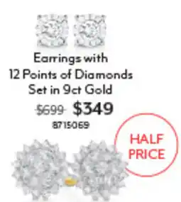 Angus & Coote Earrings with 12 Points of Diamonds Set in 9ct Gold offer