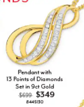 Pendant with 13 Points of Diamonds Set in 9ct Gold