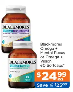 Good Price Pharmacy Blackmores Omega + Mental Focus or Omega + Vision offer