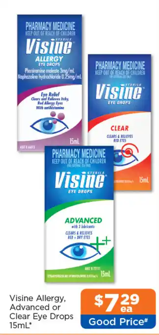 Good Price Pharmacy Visine Allergy, Advanced or Clear Eye Drops offer