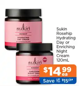 Good Price Pharmacy Sukin Rosehip Hydrating Day or Enriching Night Cream offer