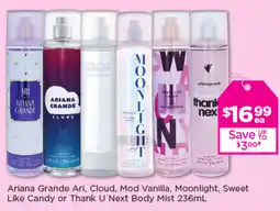 Good Price Pharmacy Ariana Grande Ari, Cloud, Mod Vanilla, Moonlight, Sweet Like Candy or Thank U Next Body Mist offer