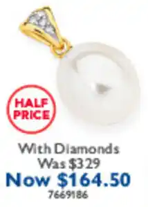 Prouds Pearl Pendant With Diamonds offer