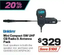 Repco Uniden Mini Compact 5W UHF CB Radio & Antenna Pack offer