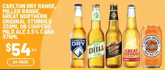 Carlton Dry Range, Miller Range, Great Northern Original Stubbies or Coopers Mild Ale 3.5% Cans