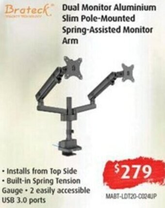 Leader Computers Dual Monitor Aluminum Slim Pole-Mounted Spring-Assisted Monitor Arm offer