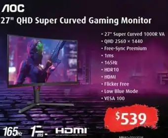 Leader Computers 27" QHD Super Curved Gaming Monitor offer