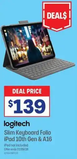 Officeworks logitech Slim Keyboard Folio iPad 10th Gen & A16 offer