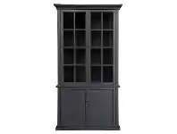 LivingStyles Stroud Acacia Timber 2 Glass & 2 Solid Door Display Cabinet, Grey offer