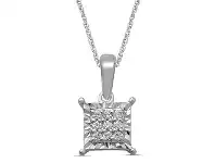 Bevilles Jewellery Sterling Silver Brilliant Claw Square Look Necklace with 0.10ct of Diamonds offer
