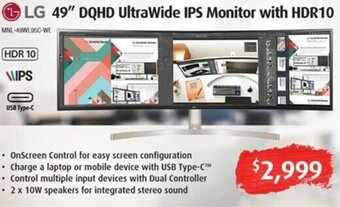 Leader Computers LG 49" DQHD UltraWide IPS Monitor With HDR10 offer