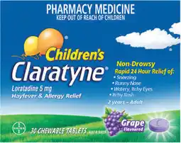 Discount Drug Stores Claratyne Children’s Grape 30 Chewable Tablets offer