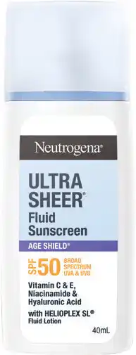 Discount Drug Stores Neutrogena Ultra Sheer Face Fluid Facial Sunscreen SPF50 offer